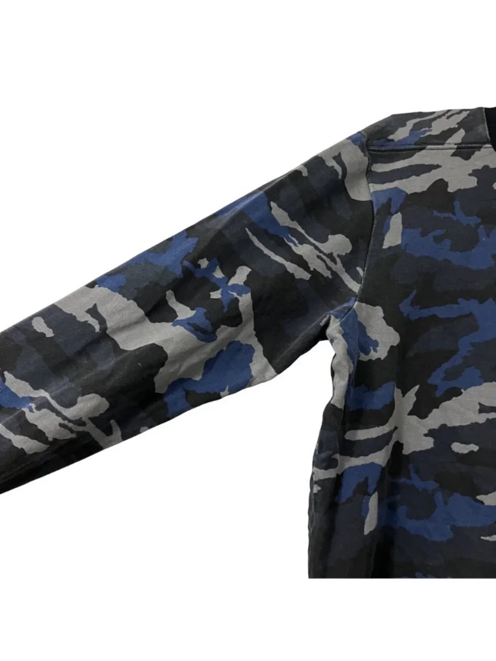 Forca Mens Blue Black Camo Amsterdam Zip Pocket Sleeve Crewneck Sweatshirt S